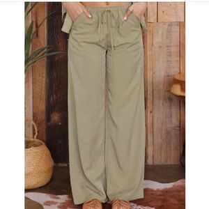 Wide Leg Drawstring Pants Lt. Olive